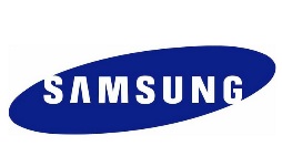 Samsung logo in blue and white with oval shape.