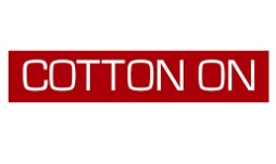 Logo of Cotton On brand in white text on a red background.